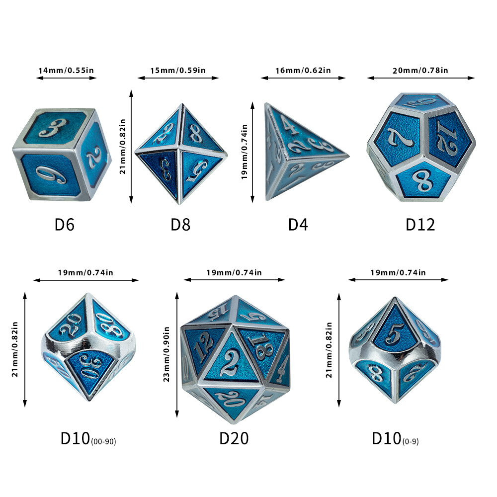 7Pcs Set Of Dice Polyhedron Dice Metal Dice Suitable For Tabletop Game RPG USA