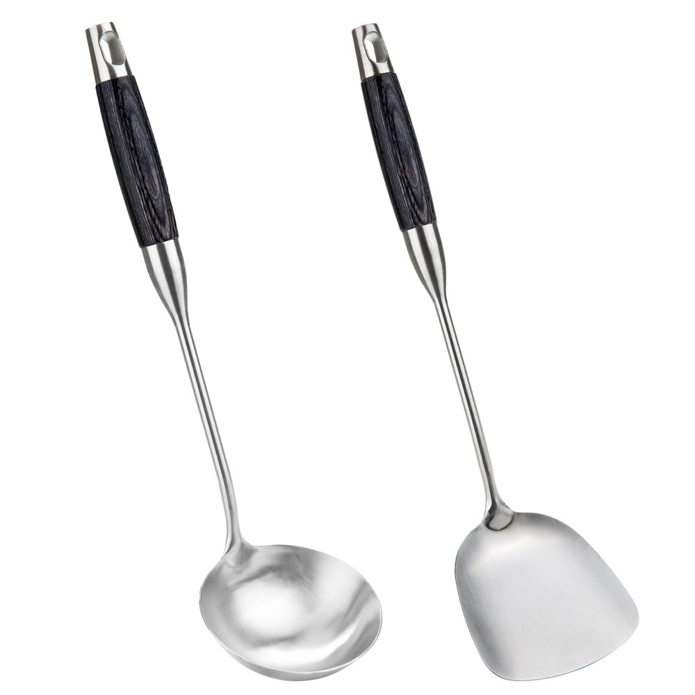 FJNATINH Wok Spatula and Ladle - Set of 2 Heat-Resistant Wok Tools - Wooden H...