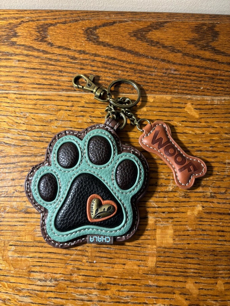 New Chala Paw Pet Coin Purse Keychain Key Fob Dog Woof Heart