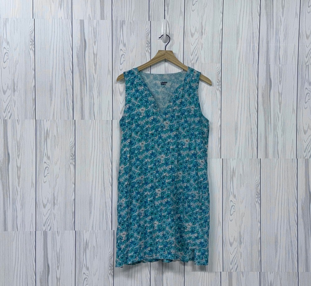 Lands End dress womens size medium sleeveless blue floral patterned stretch