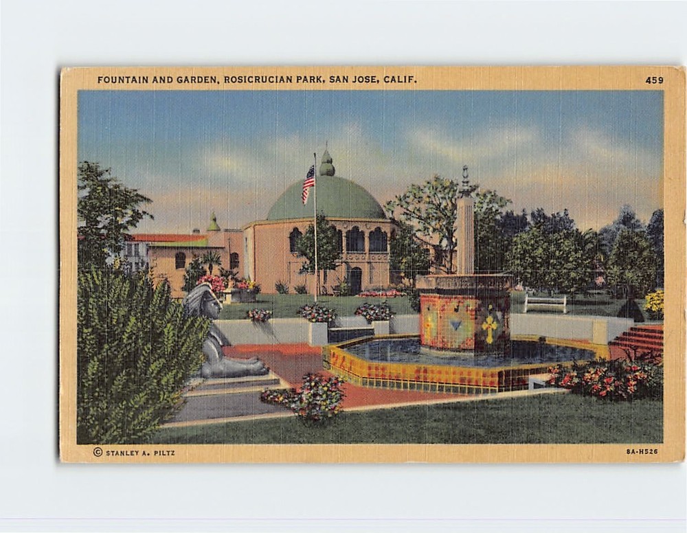 Postcard Fountain & Garden Rosicrucian Park San Jose California USA