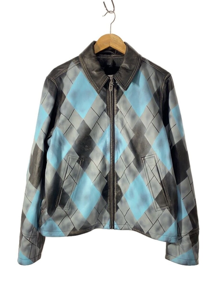 Masu Womens Goat Leather Jacket in Blue Black Size 48 Style M25K6Bl001