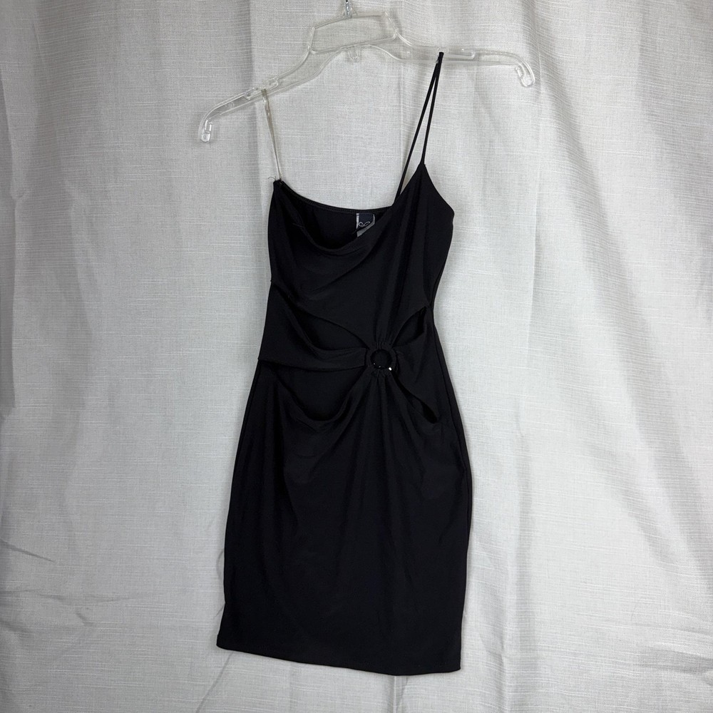 y2k Windsor Dress Women Small Black Cowl Neck Cut Out Strappy Bodycon Mini Party