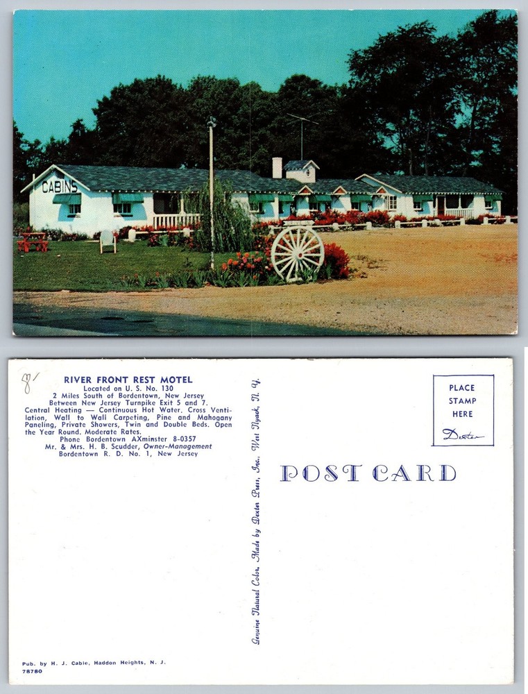 River Front Rest Motel Cabins Bordentown NJ Vintage Postcard Dexter Press