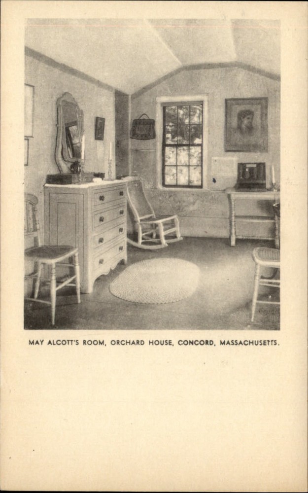 Concord MA Orchard House Louisa May Alcott's Room unused vintage postcard