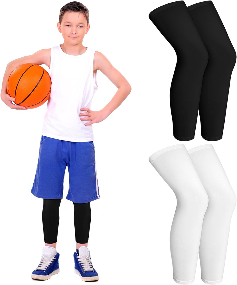 Kids Long Compression Leg Sleeves Non Slip UV Protection Thigh Calf for Boy Girl