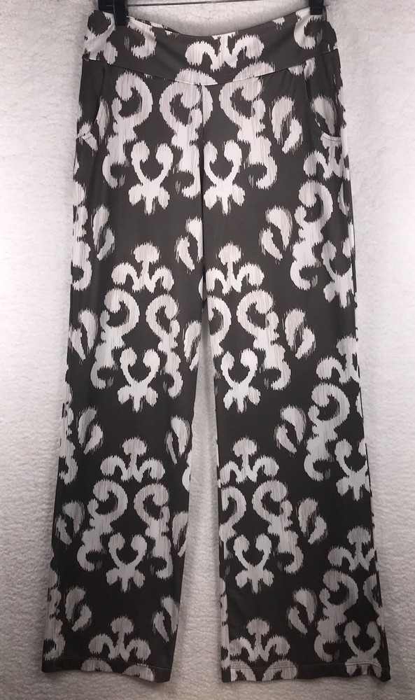 Jean-Pierre Klifa STRETCHY Large Geometric Brown White Wide Leg Pants