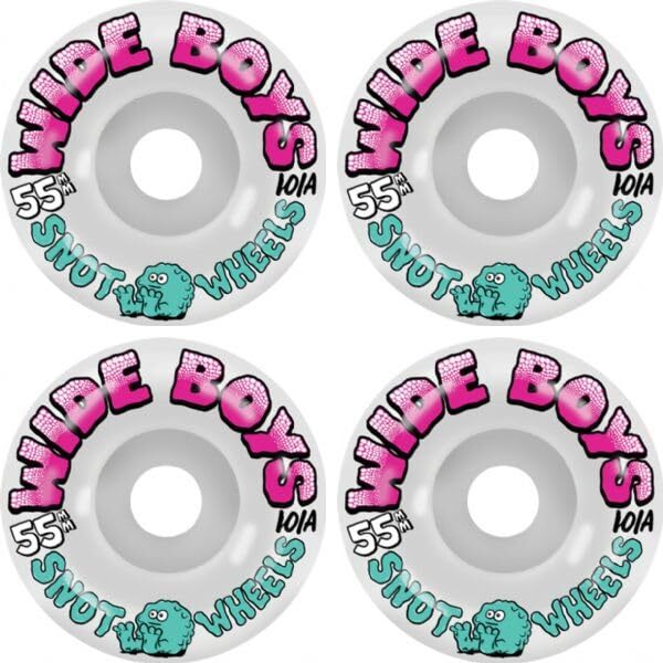 Snot Wheel Co Wide Boys White Glow Skateboard Wheels 55mm 101a 4-Pack