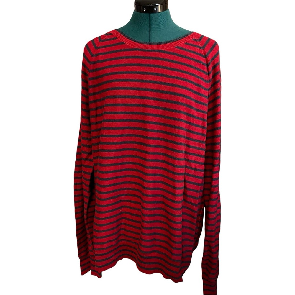 Gap Men’s XXL Striped Cotton Sweater Red Navy Long Sleeve Casual Knit Pullover