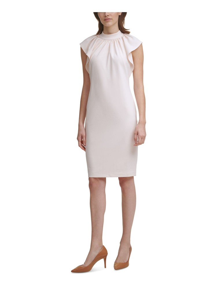 CALVIN KLEIN Womens Pink Scuba Crepe Flutter Sleeve Sheath Dress 2