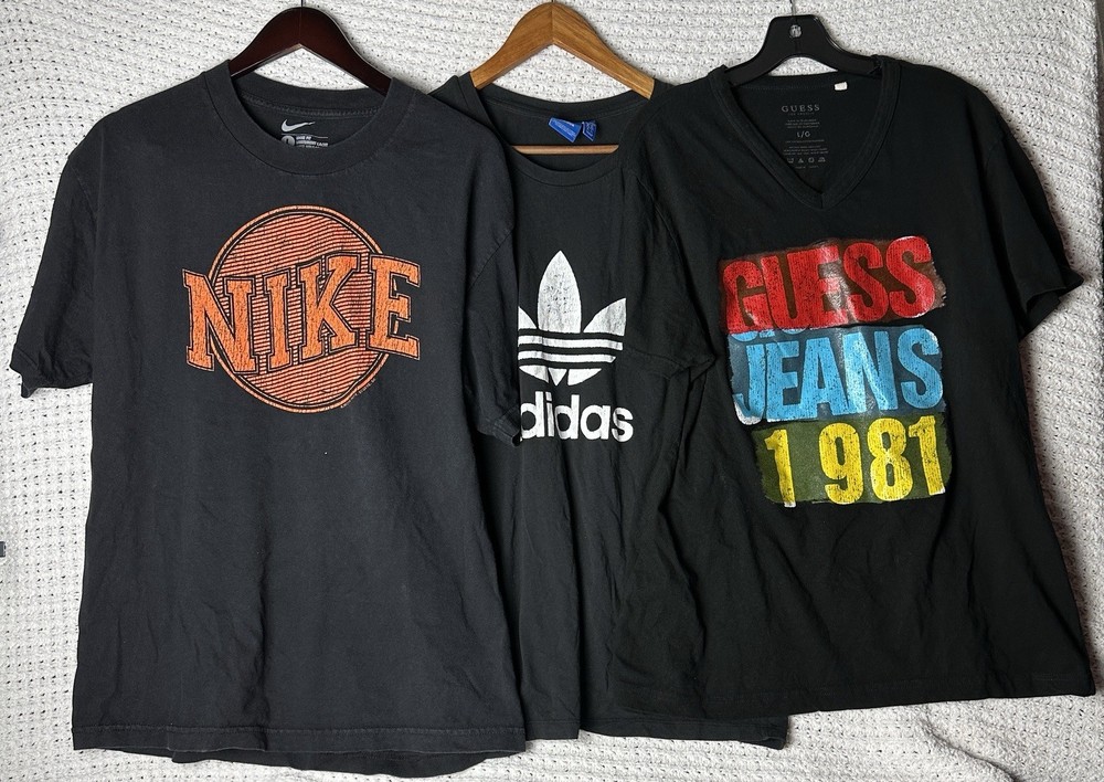 Lot 3 Men’s Graphic Tshirt Nike Adidas Guess Size L Black
