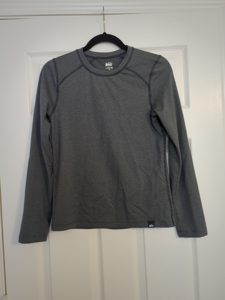 REI Co-Op Kids Long-Sleeve Base Layer Top Gray Large (14-16) Pullover Outdoor