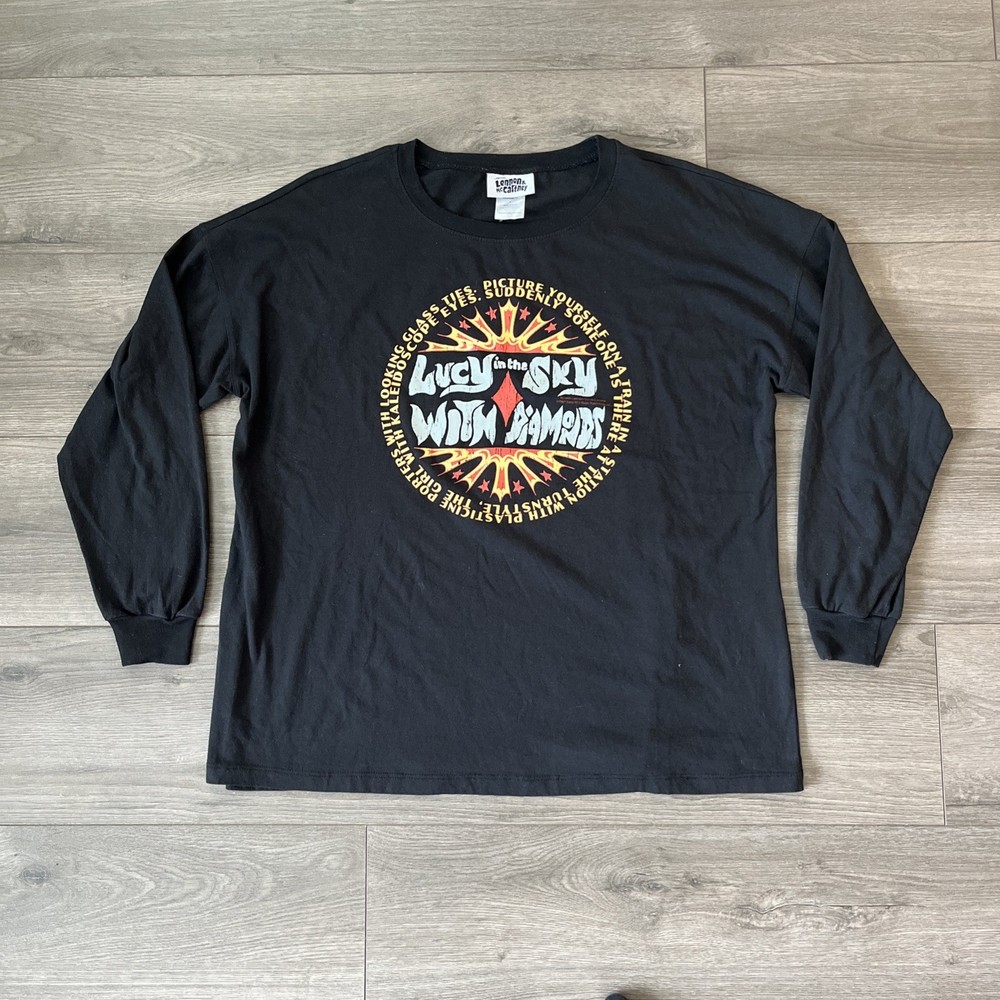 Lennon & McCartney Mens L T Shirt Black Lucy In The Sky With Diamonds