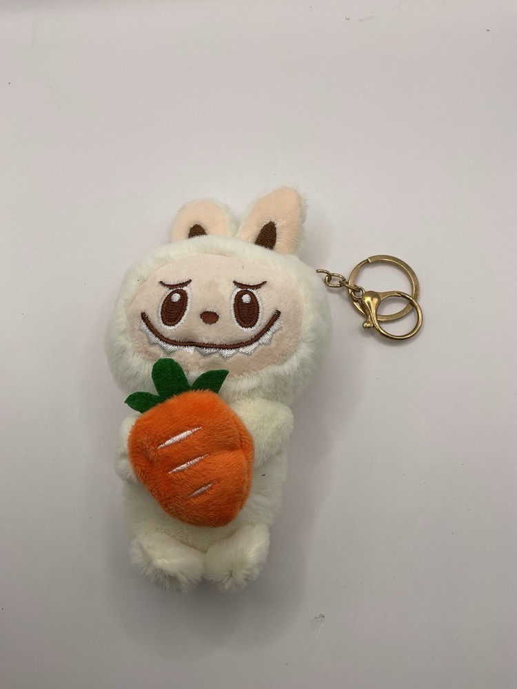 Plush Cartoon Character Monster With Carrot Keychain White Detachable Keyring