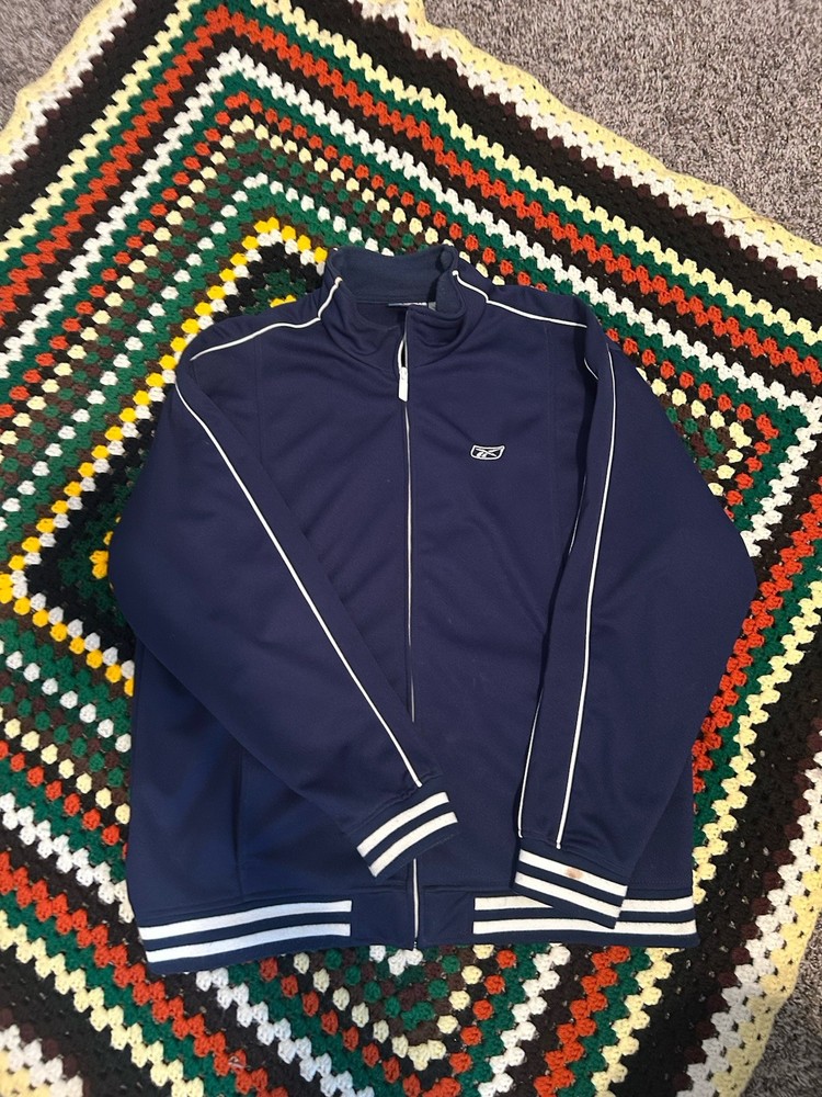 Navy Blue Vintage 90’s Reebook Track Jacket With White Stripes Size Large Men