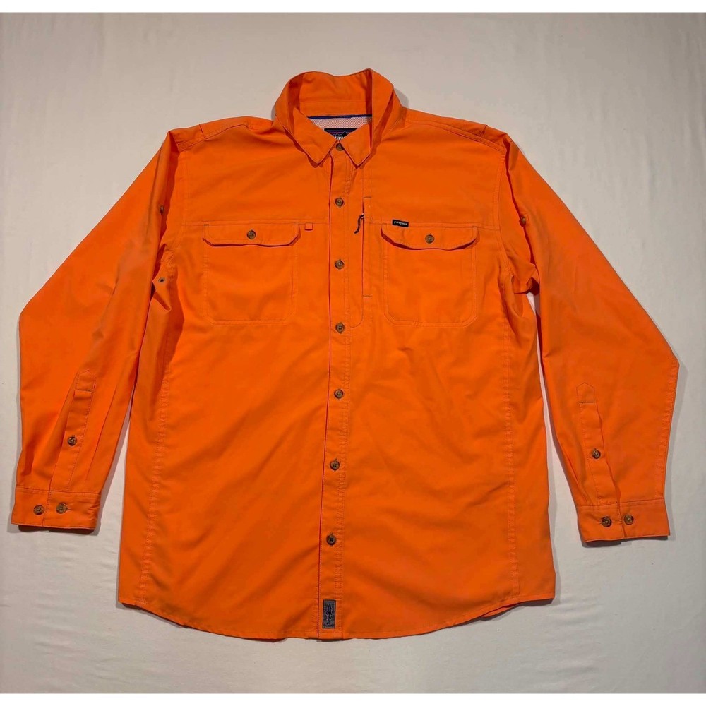 Patagonia Mens Long Sleeve Fishing Shirt Blaze Salmon Pink Ripstop Ventilated LG