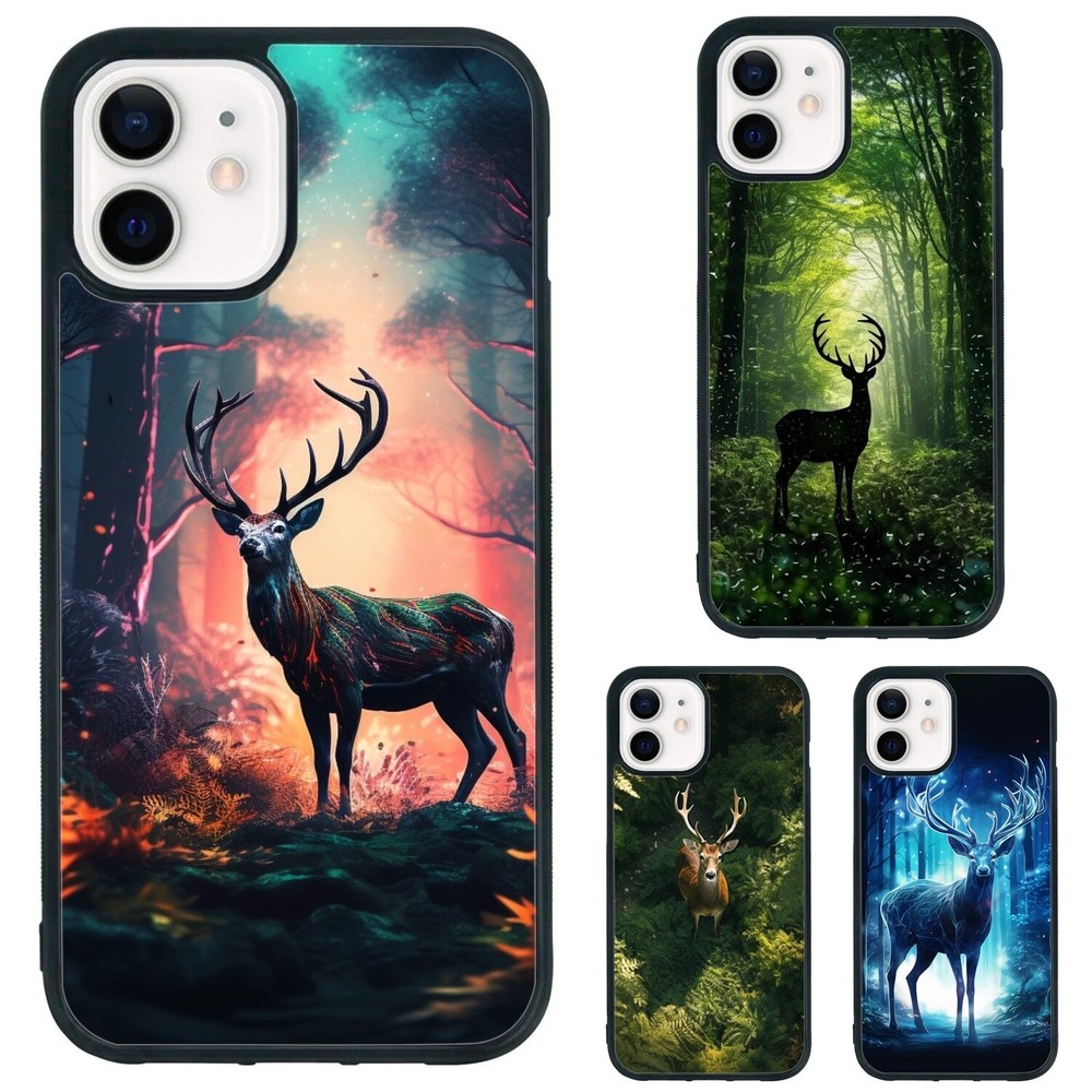 Japanese Deer Art Hard Black iPhone Case for XS XR 6 7 8 Plus SE 2nd 3rd Gen