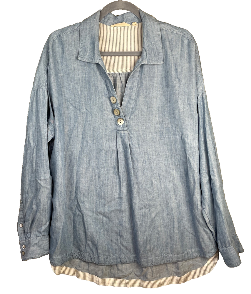 Soft Surroundings Tunic Top Women XL Blue Tencel Lyocell Chambray Beachy Coastal