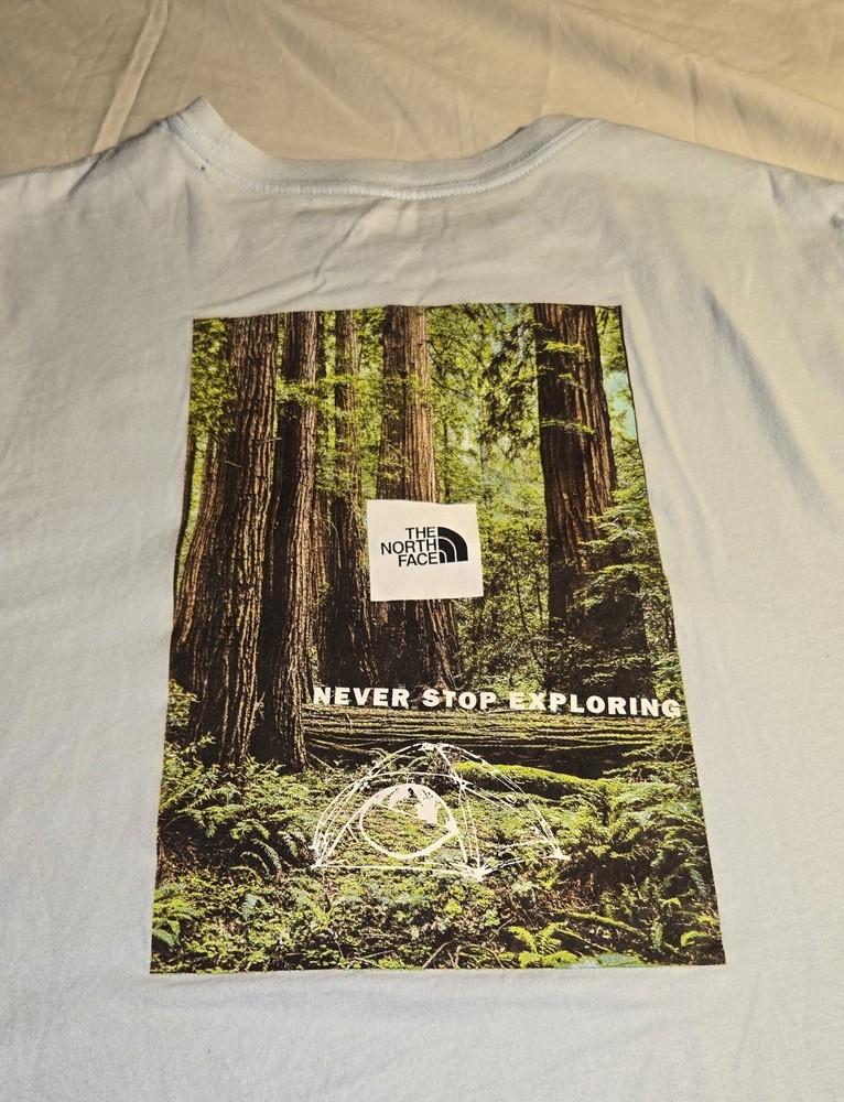 The NORTH FACE Forest Photo Tee. Light Blue Sz Large Never Stop Exploring Shirt