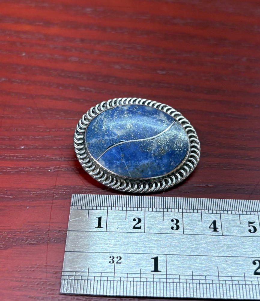 Vintage Lapis Lazuli Stone Sterling Silver 925 Oval Brooch/ Pendant