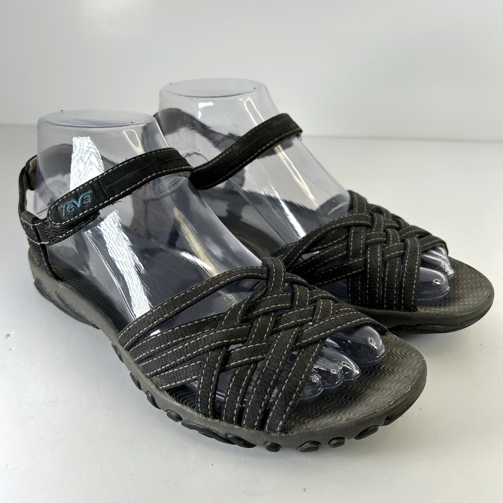 TEVA Haloa Leather 4187 Sandals Women 6.5 Black Strappy Open Toe Active Outdoor