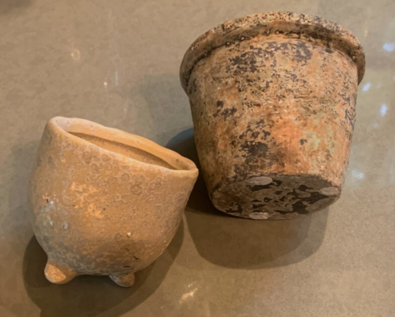 2 Homemade HERB POTS PLANT POTTERY Petite Rustic Garden Windowsill Planters OOAK