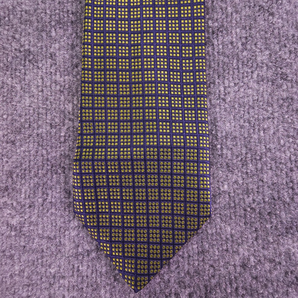 Brooks Basics Tie Mens Green Navy Geometric Pure Silk Necktie Made USA