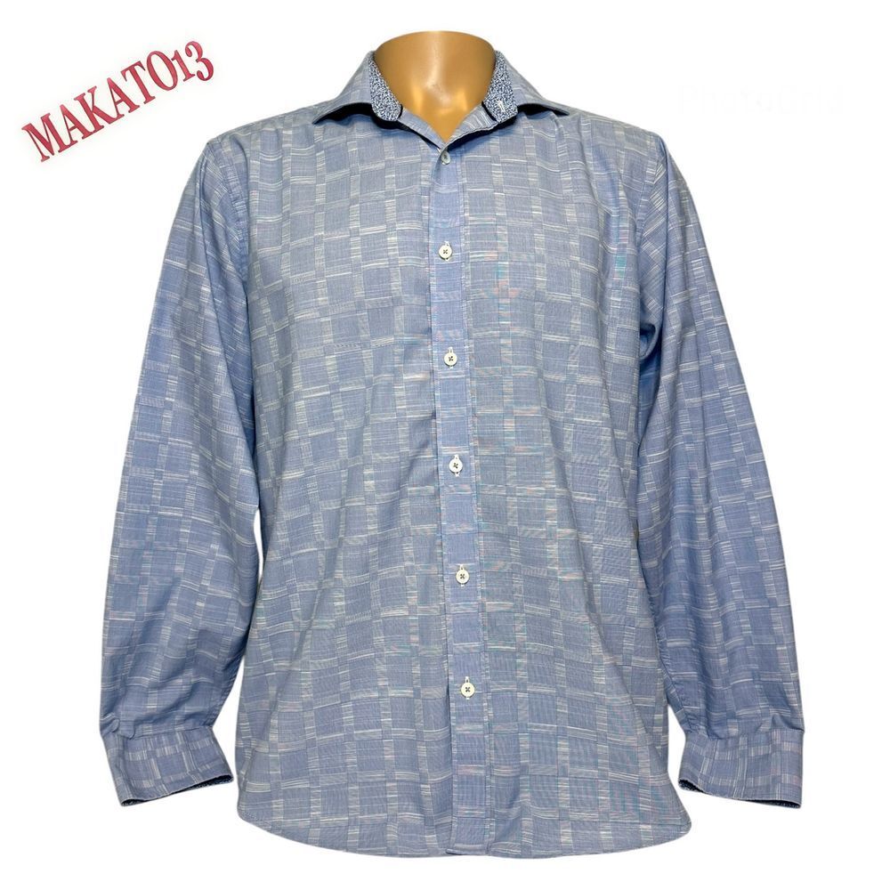 Bugatchi Men's LARGE Classic Fit Long Sleeve Check Shirt Button Down 100% Cotton