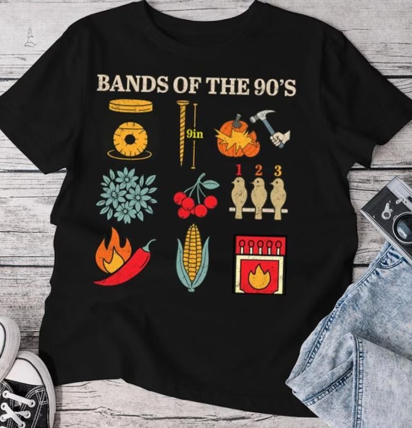 Retro Popular Music Bands of The 90s Rock Funny Vintage T-Shirt, HOT