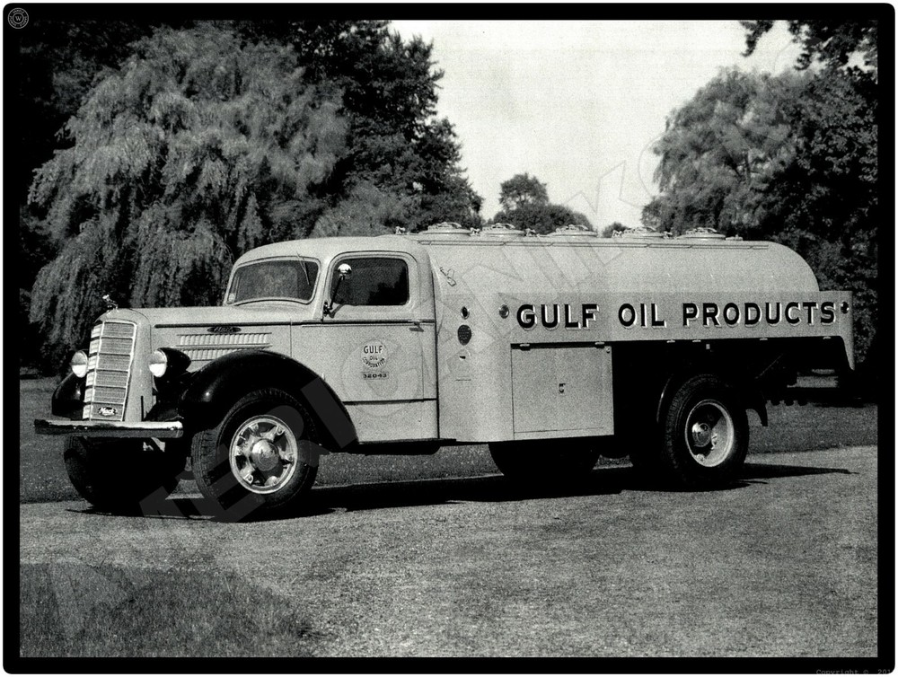 Mack Trucks New Metal Sign: Gulf Oil Products Tanker Delivery Truck
