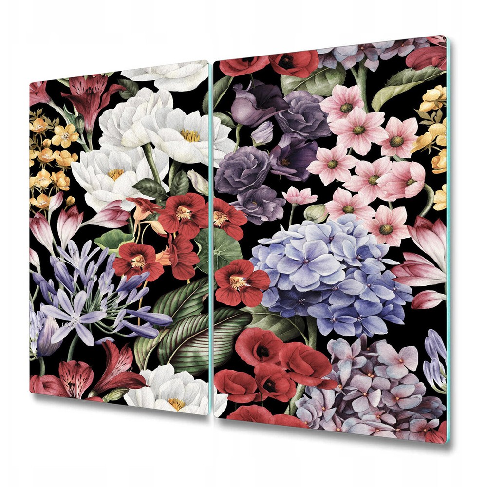 Glass Kitchen Chopping Board Peony Colourful Meadow Floral Watercolour 2x30x52