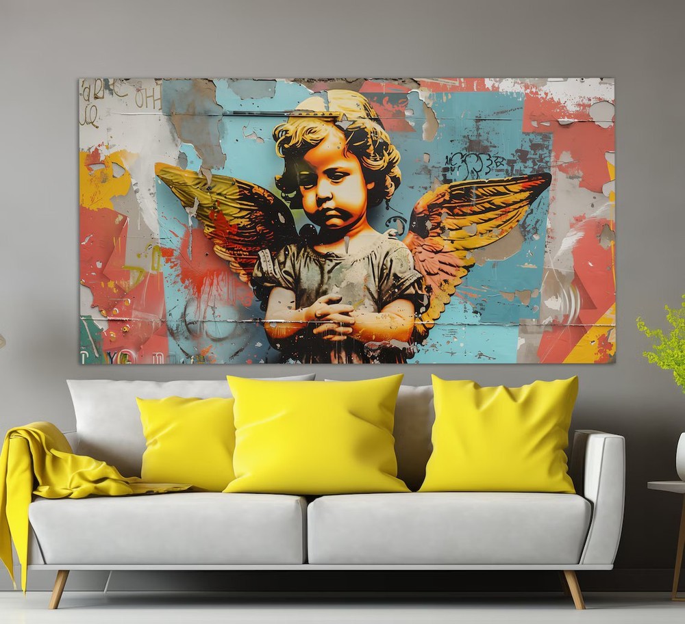 Abstract Little Angel Graffiti Paint Unframed Canvas Print Australian Wall Art-image