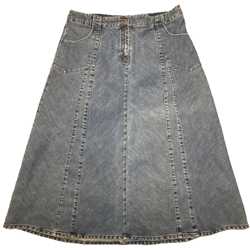 J Jill Denim A Line Skirt Women’s Size 16 Blue Midi Panel Jean Skirt