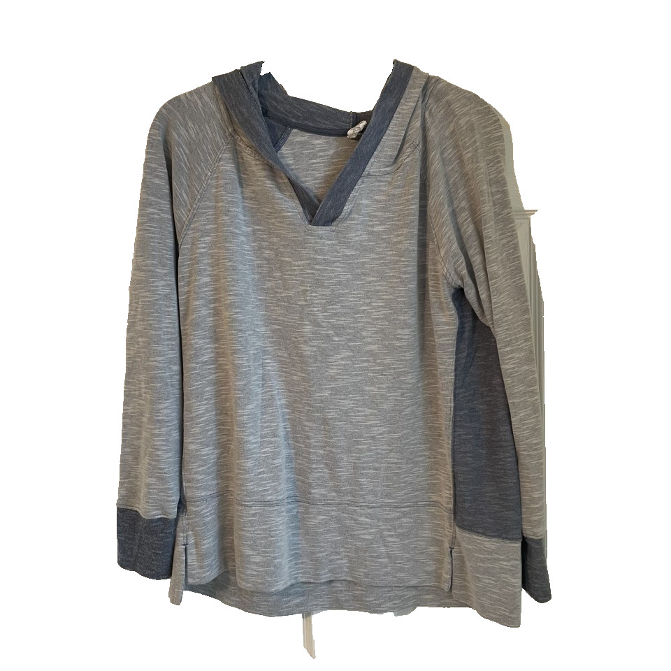 Danskin Now Heather Gray Blue V-Neck Performance Hoodie  Women Large 12-14