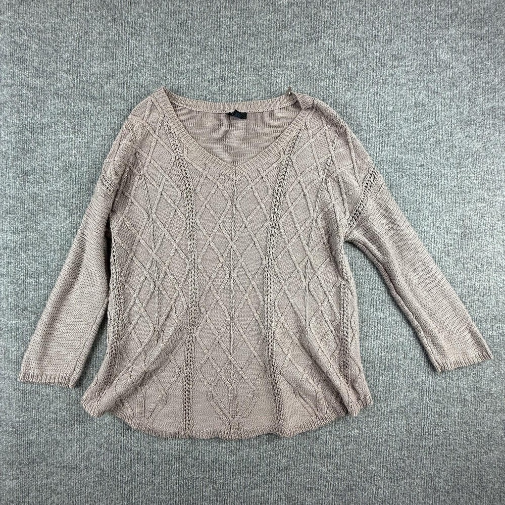 Rue+ Sweater Womens 1X Beige V Neck Cable Knit Pullover Plus Size Lightweight