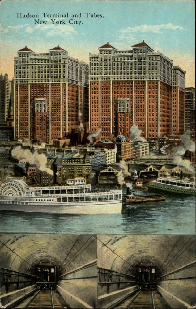 Hudson Terminal & Tubes ~ New York City ~ steamboat ~ subway ~ c1910 postcard