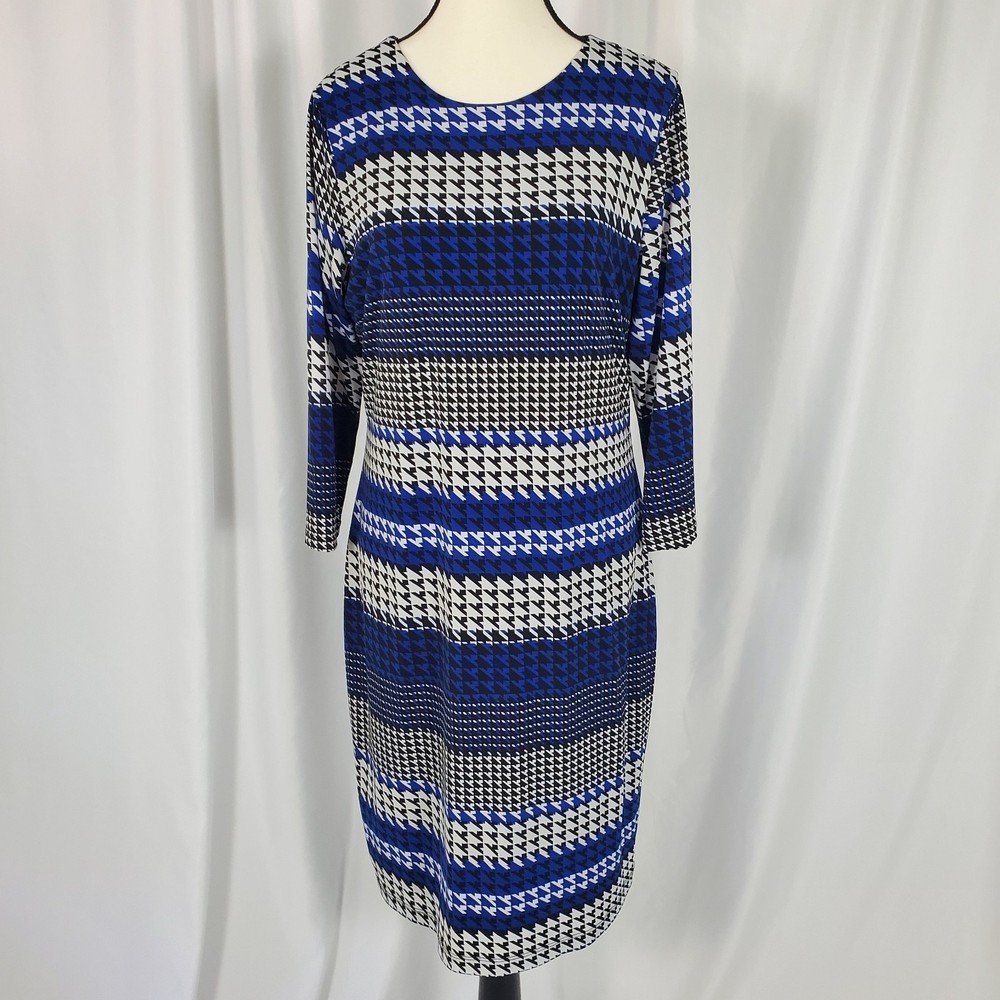 Karen Kane Dress Womens Size XL Blue, Black, White, Houndstooth Print 3/4 Sleeve