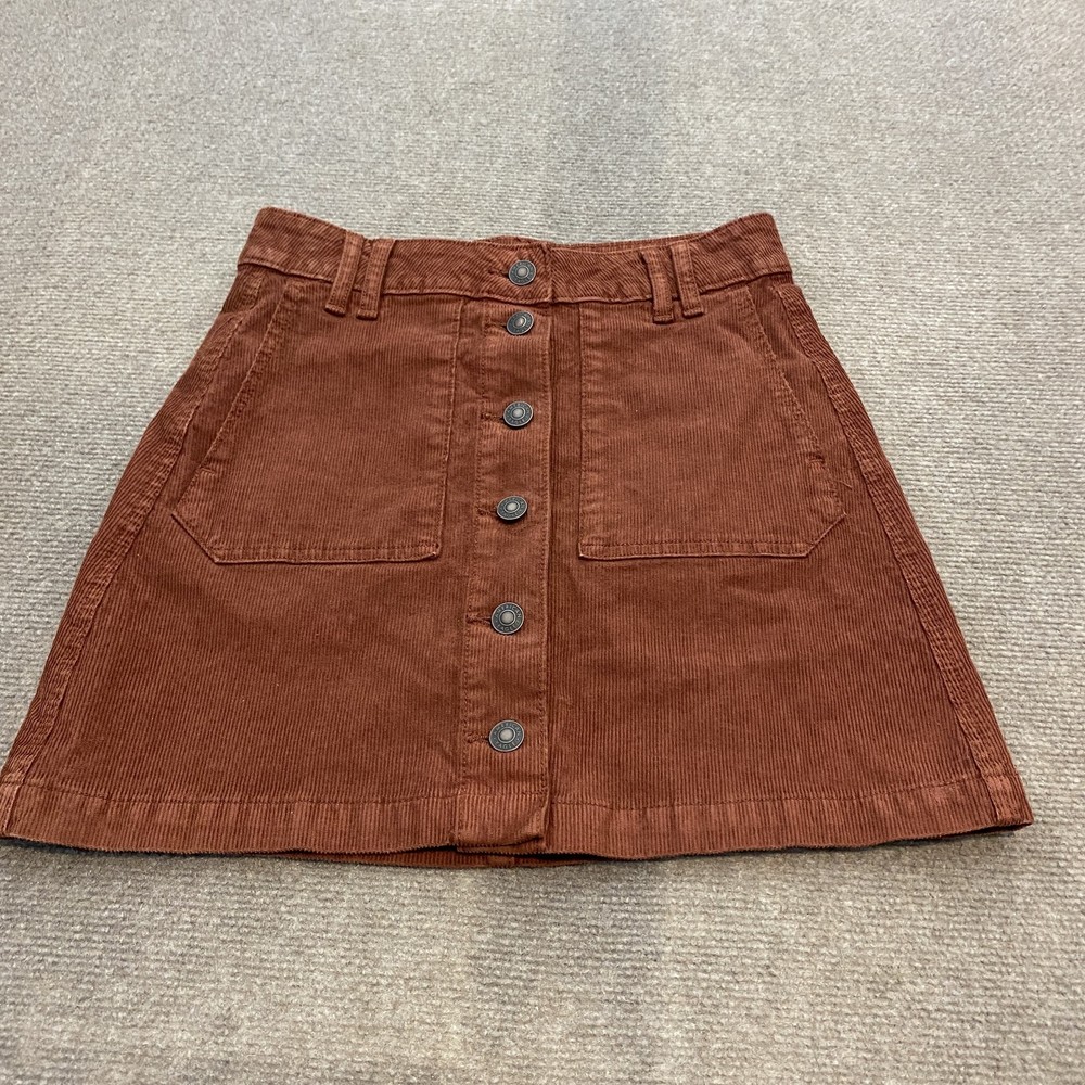 American Eagle Skirt Womens 00 Brown Corduroy Super Hi-Rise A-Line Button Front