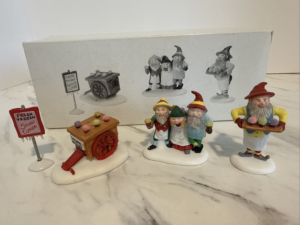 Dept 56 North Pole Series Accessory Snow Cone Elves 4pc Christmas Set #56375