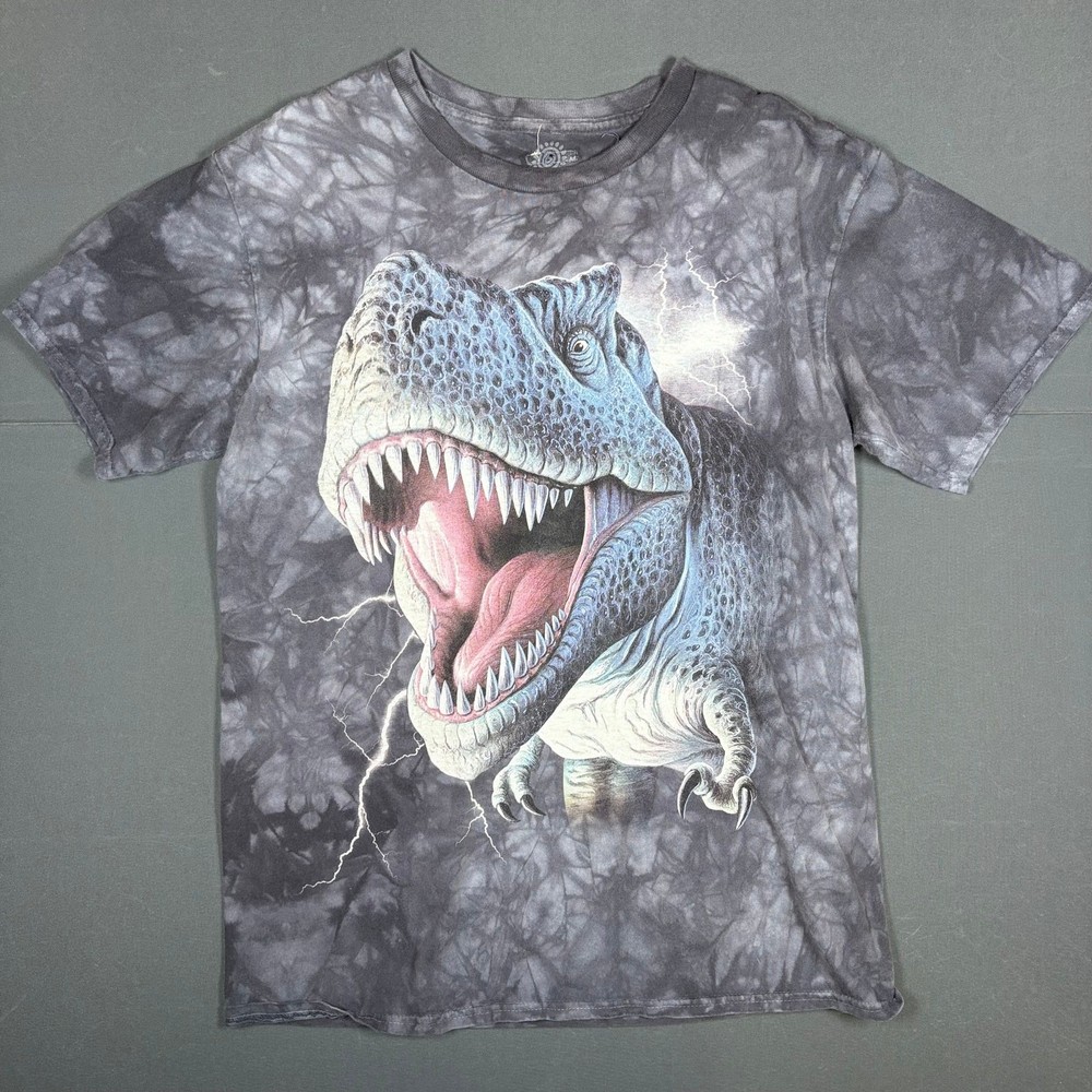 The Mountain T-Rex Lightning Tie Dye Graphic T-Shirt Grey Size Medium Y2K