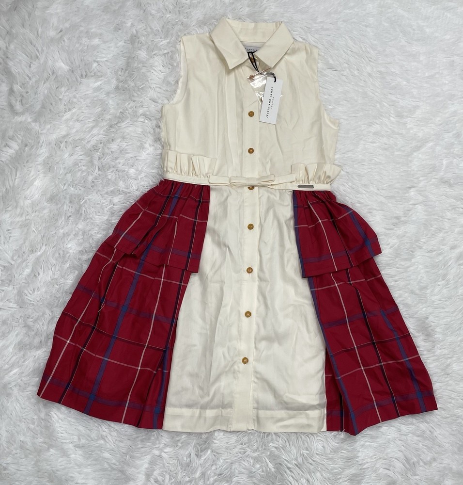 Jessie And James London Girls Designer Dress Sz 10 Lined Red Tartan Plaid New