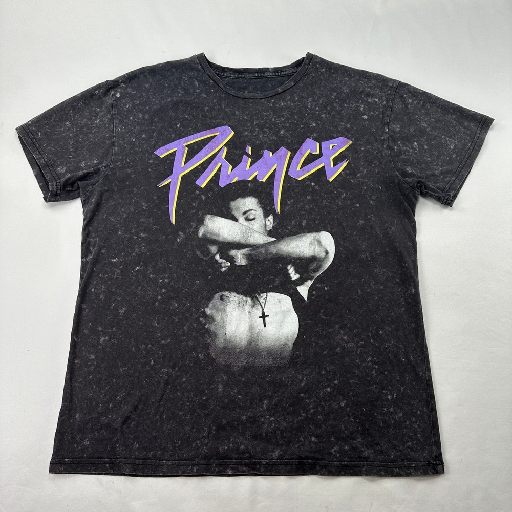 Prince Graphic Band Tee Rock Grunge Acid Wash Charcoal Gray T-Shirt Distressed