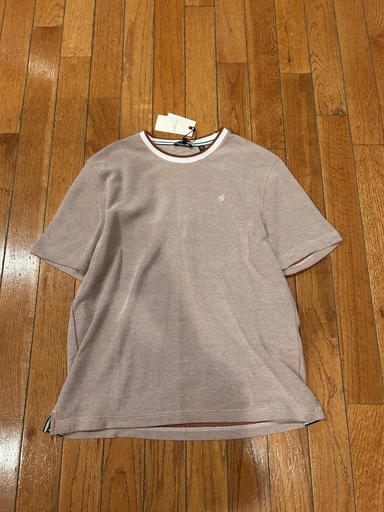 Ted Baker Cotton Knit Crew Neck Brown White Trim Geometric Logo T-Shirt M