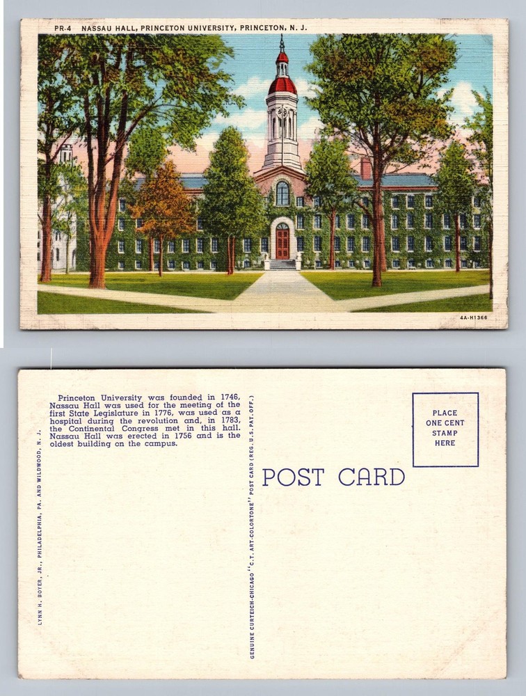 Princeton, NJ-New Jersey, Nassau Hall University Scene Vintage Postcard
