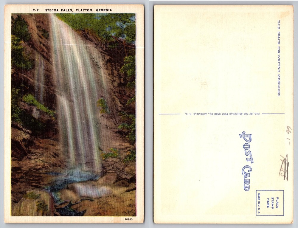 Stecoa Falls Clayton Georgia Vintage Linen Postcard Asheville Post Card Co.