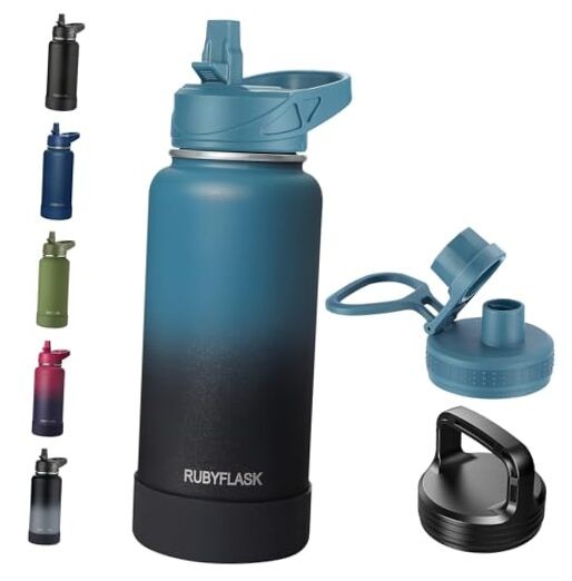 32oz Insulated Water Bottle with Straw, Stainless Steel 32 Ounces Indigo Black