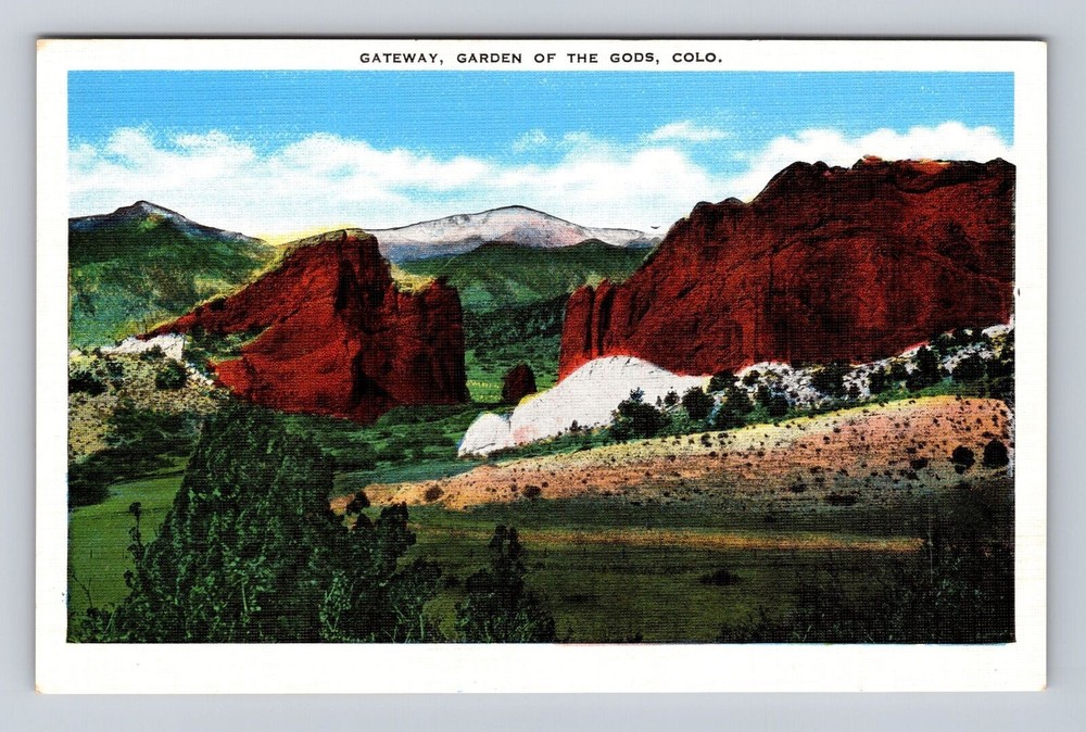 Garden of Gods CO-Colorado, Pikes Peak, Camerons Cone, Vintage Souvenir Postcard