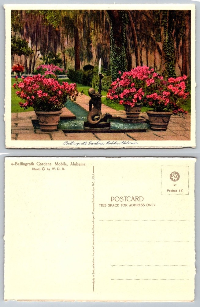Bellingrath Gardens Mobile AL Mermaid Fountain Azaleas Postcard c1950s
