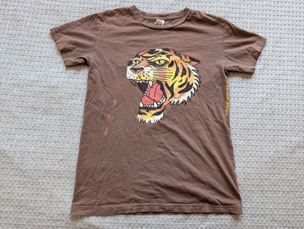 Ed Hardy Shirt Mens Small Brown Tiger Graphic Don Ed Hardy Tattoo Y2K Made USA
