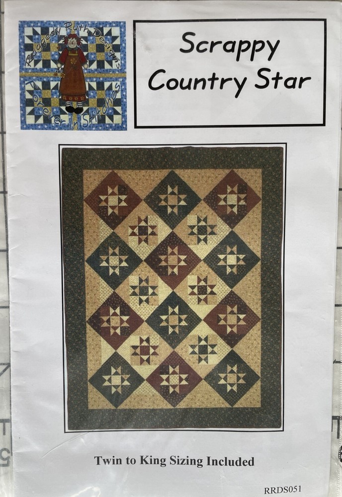 Raggedy Ruth Designs Quilt Pattern RRDS051 Scrappy Country Star Twin-King Size